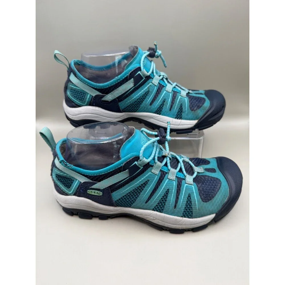 Keen Womens Hiking Size 7 W Teal Navy Low Top Bungee Cord Mesh Shoes